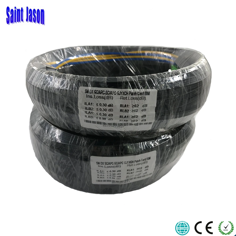 

50M Outdoor FTTH Fiber Optic Drop Cable Patch Cord SC/APC to SC/APC Duplex SM G657A2 LSZH 4core GJYXCH Drop Cable Patch Cord
