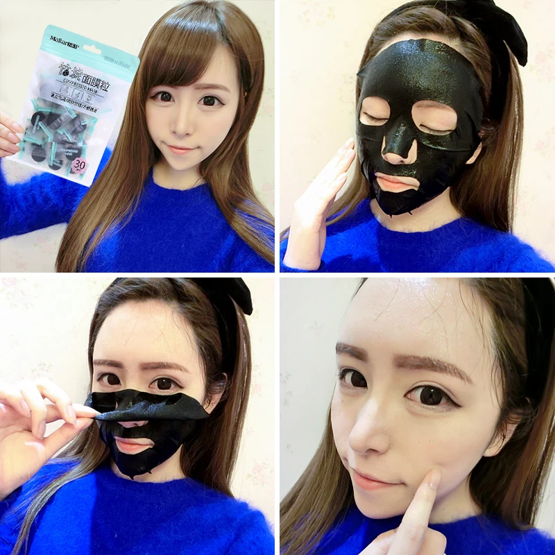 30 Pcs Black DIY Whitening Mask Sheet DIY Bamboo Charcoal Mask Compressed Mask Paper Facial Natural Bamboo Charcoal Mask Paper