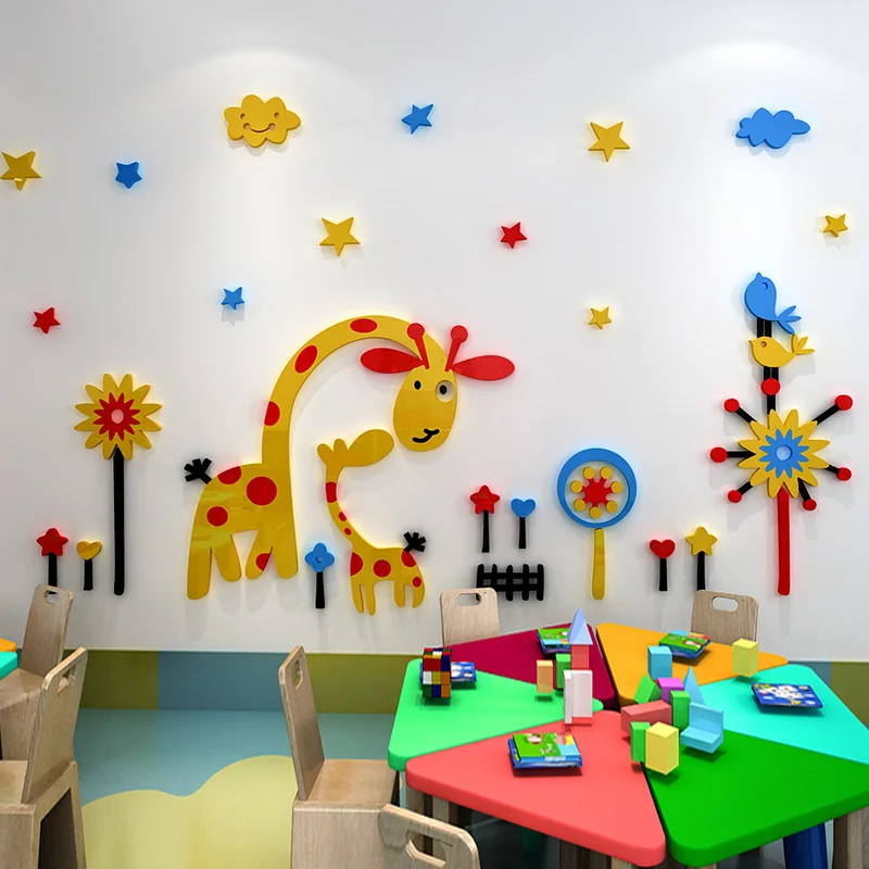Олененок 3d стерео настенные наклейки детская комната спальня диван фон настенные украшения детский сад украшение для классной комнаты