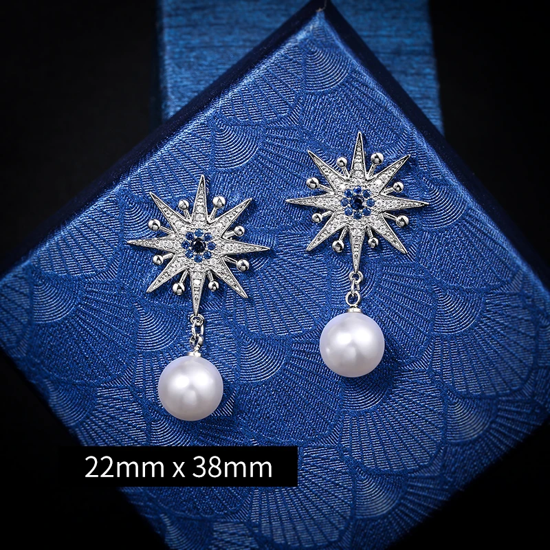 WEIMANJINGDIAN New Arrival Starburst and Simulated Pearl Cubic Zirconia CZ Crystal Dangle Drop Earrings for Women