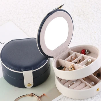 

Three-layer Portable Travel Jewelry Box Three Layers Jewellery Organizer Storage Case with Mirror for Ring Ear Stud Necklace