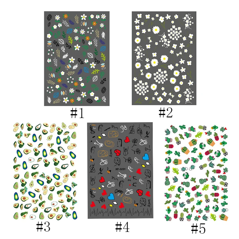 1 лист милая для лака для ногтей наклейки цветок кактус сердце узоры ногтей дизайн Переводные Водные Наклейки DIY украшения для ногтей