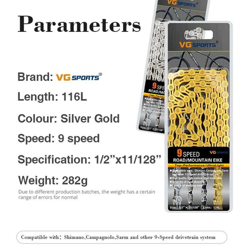 Perfect Vg Sports Ultralight 9 Speed Bicycle Chain Bike Chain Half Full Hollow 116L Mountain Mtb Road Bike Chains-Gold 5