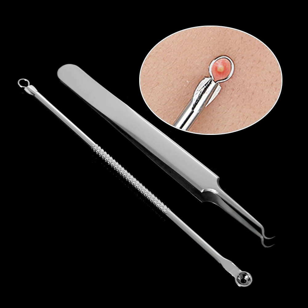 2 Piece/Set Stainless Steel Bend Curved Facial Extractor Blackhead Acne