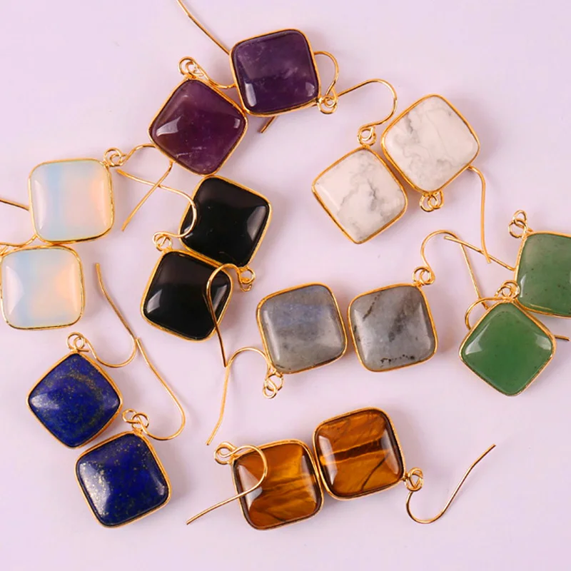 

Green Aventurine/Lapis/Tigereye/Labradorite/Purple Crystal/White Howlite/Black Carnelian/Opal/Rose Crystal Earrings Jewelry