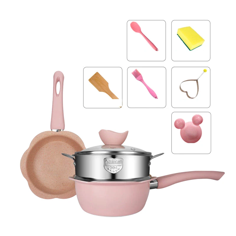 

Hot Sale Frying Pan Cooking Pot Color Saucepan Ceramic Pan Grill Pan Induction Cooker Gas Aluminum pot baby non-stick milk pot