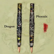 Fuliwen Vinatge 10K Fountain Pen Colored Celluloid Dragon / Phoenix Fine Point 0.5mm Gift Pen & Wooden Gift Box for Collection jinhao dragon and phoenix antique silver and red screw fountain pen with gift box j1063
