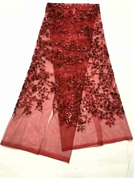

High quality Pink African lace fabric sequins french tulle lace fabric 2019 latest arrival hot sale 5 yards for dress Red, green