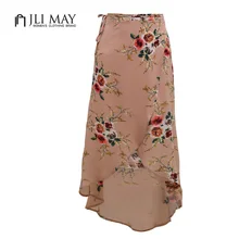 Jli May женское Бохо длинная юбка с разрезами с цветочным принтом пикантные летние Повседневное пляжное шифоновое платье в богемном стиле белого и розового цветов асимметричное платье с эластичными лентами