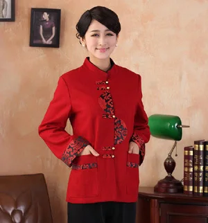 Красный осень-зима китайское национальное Для женщин куртка, куртка, пальто M L XL XXL 3XL 4XL WNS6 - Цвет: red