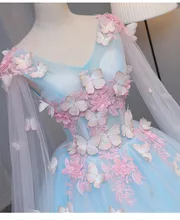 light blue fairy butterfly cosplay 3d ball gown medieval dress princess Medieval Renaissance Gown queen cosplay Victoria dress becoming queen victoria