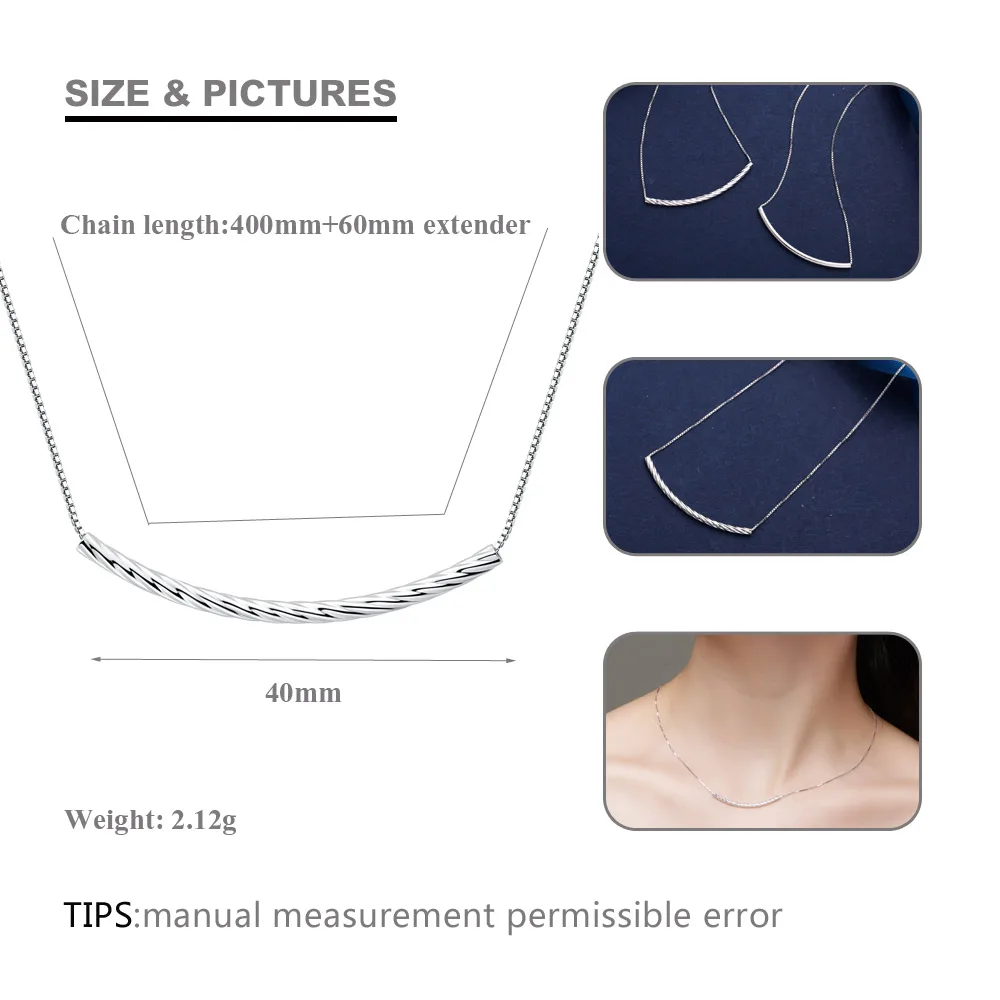 SA SILVERAGE Настоящее серебро 925 проба ожерелье с подвеской для женщин изогнутая труба серебряные ожерелья два типа Серебряное ожерелье 925 - Цвет камня: Spiral Tube Necklace