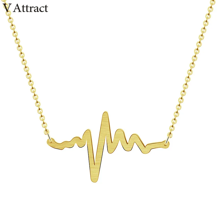 

V Attract Maxi Choker 2018 Rose Gold Ketting Unique Heartbeat Necklace For Women Stainless Steel Jewelry Fun ECG Charm Kolye