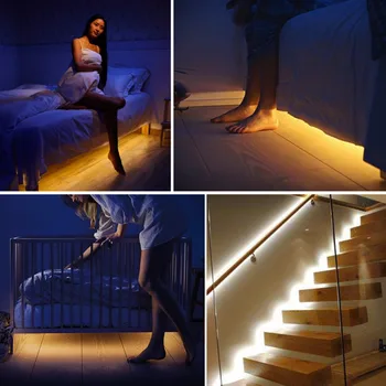 

1.5M Under Cabinet Lights Motion Sensor PIR 2835 LED Strip Night Light With DC 12V Power Adapter For Bed Corridor Stairs