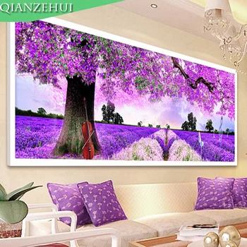 

QIANZEHUI,Diamond Embroidery,Round Diamond Lavender purple romantic Full rhinestone 5D Diamond painting cross stitch,needlework