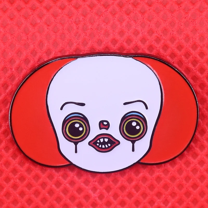 

Pennywise clown enamel pin float red balloon brooch Stephen King's It mask badge horror film pins creepy gift Halloween jewelry