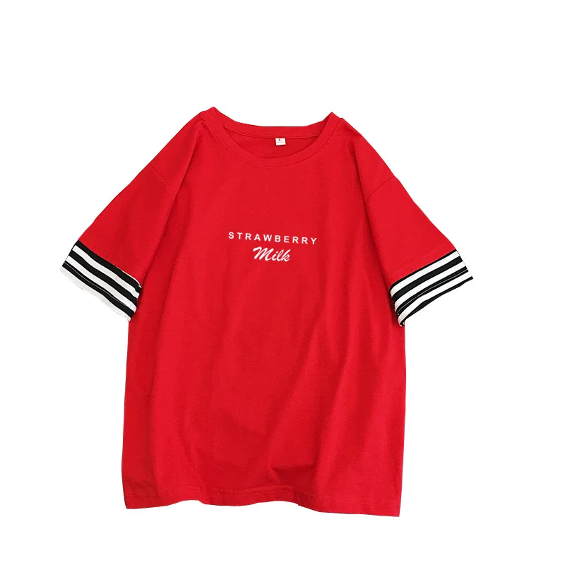 

Harajuku Ulzzang Shirt Women Hip Hop Tshirt Strawberry Milk Loose Striped Pullover Tops Short Sleeve Kpop Summer Tee Shirt Mujer