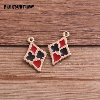 

6pcs 17*26mm Alloy Metal Drop Oil Playing Cards Charms Pendant For DIY Bracelet Necklace Jewelry Making