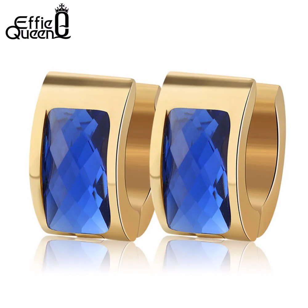 

Effie Queen Factory Price 316L Stainless Steel Women Earrings Gold-color Blue Crystal Stud Earrings Wholesale IE22