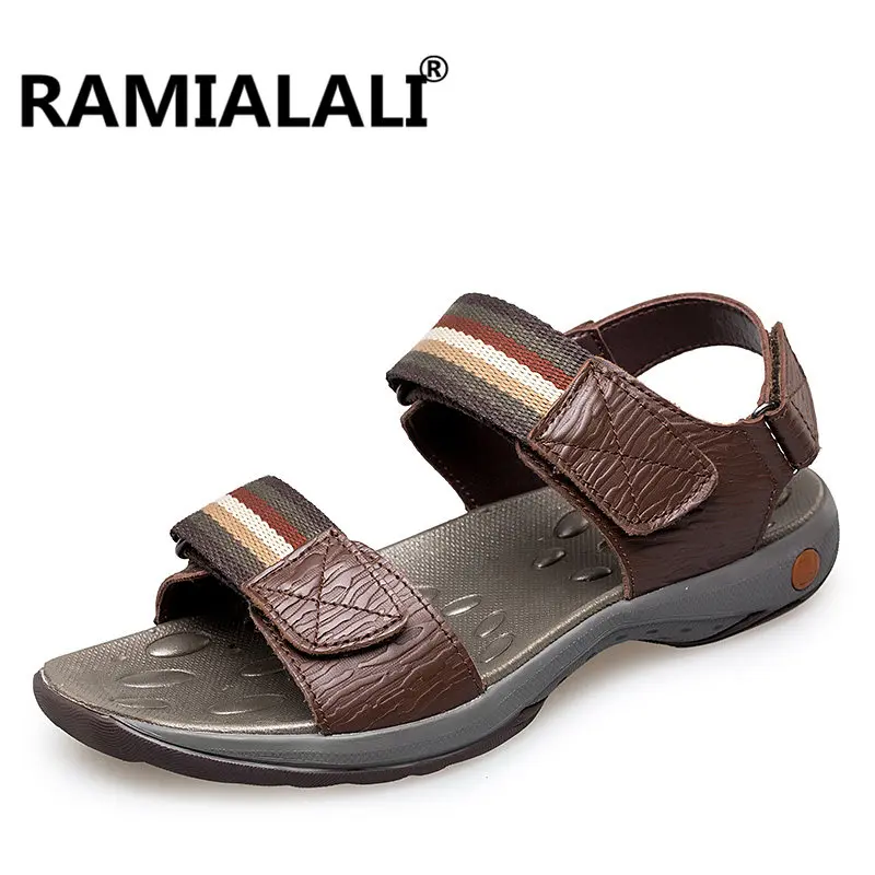 Ramialali/Большие размеры 36-47, летние мужские пляжные сандалии ручной работы из натуральной кожи, сандалии для мужчин, прочная нескользящая обувь для отдыха