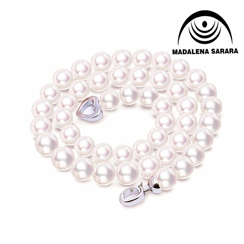 

MADALENA SARARA AAA 8-9mm Freshwater Pearl Strand Necklace Natural White Pearl Fine Luster With Heart Clasp