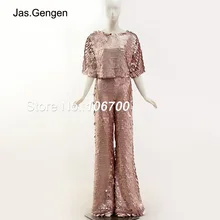 Комплект из двух предметов: Топ и штаны, подиумные платья с блестками, платья с коротким рукавом 1161