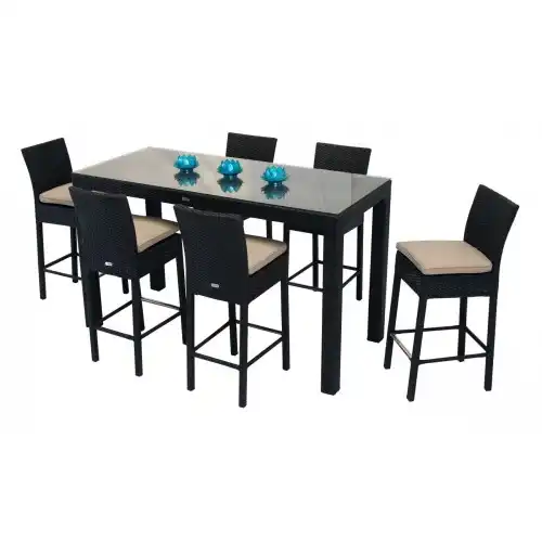 Resin Wicker Glass Top Aluminium Table High Back Bar Stools 7pc Wicker Bar Setting Aluminum Table Table Aluminiumtable Table Aliexpress