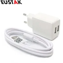 EUSTA original 2A white Dual 5V USB EU Plug Wall Charger micro USB cable for Samsung galaxy S3 I9300 note 3 note4 mobile phone