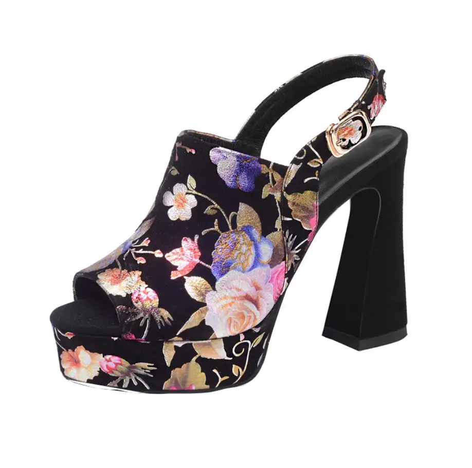 

Spring and Summer New Retrospective Kaleidoscope Printed Waterproof Platform Thick Bottom Fish Spear Sandal