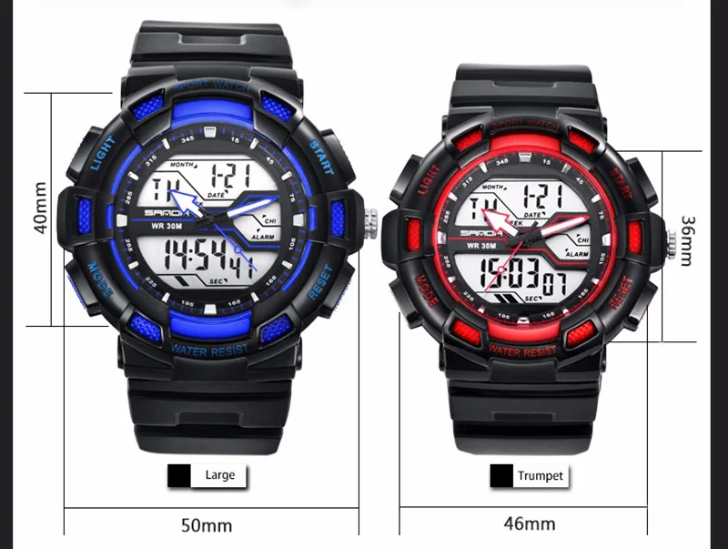 Multifunction waterproof dual display LED digital man's outdoor sport watch shock resistant couples watch