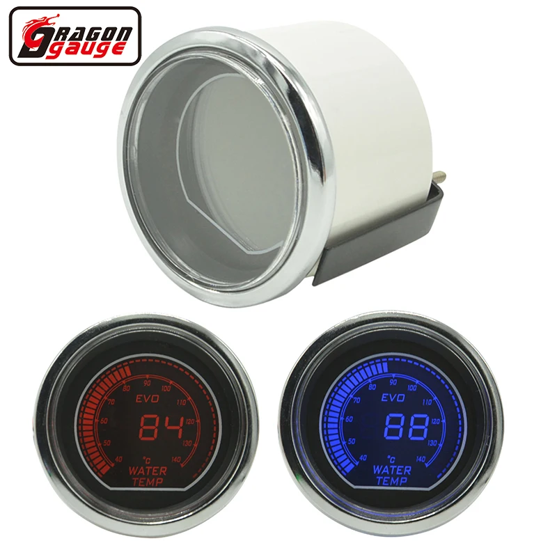 Dragon gauge 52mm Car Digital LCD Water temp gauge White shell Red and