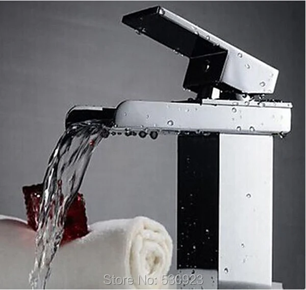 

Newly Modern Chrome Finished Bathroom Waterfall Widespread Basin Sink Faucet Single Handle Single Hole Mixer Tap Deck Mount