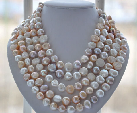 

Free shipping >>@ >809 LONG 11mm white pink lavender baroque FRESHWATER pearl necklace 100inch