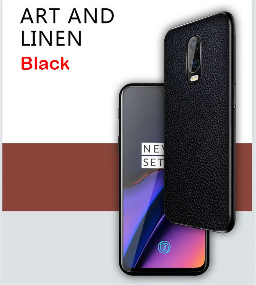Oneplus 7 Чехол Ультра тонкий пояса из натуральной кожи корпус задняя крышка чехол для One Plus 6 т в виде ракушки - Цвет: black
