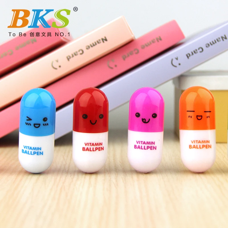 

100pcs/lot Kawaii Creative Cartoon Pill Ball Pen Personalized Design Advertising Capsule Smiling Face Pen
