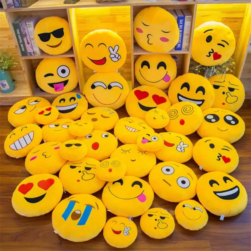 New Smiley Face QQ Emoji Pillows Soft Plush Emoticon Round Cushion Home Decor Cute Cartoon Toy Doll Decorative Throw Pillows 40