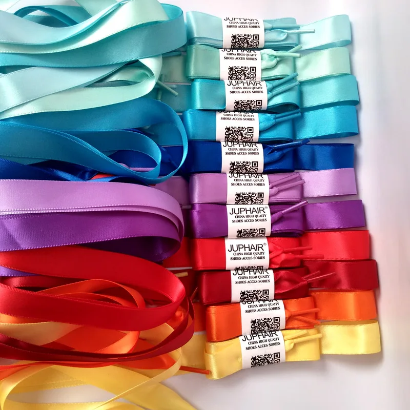 JUP 3 Pair 120cm Womens Girl Fashion Colorful Silk Ribbon Flat Shoelaces Sneaker Sports Shoes Fantastic Shoelace Laces Wholesale