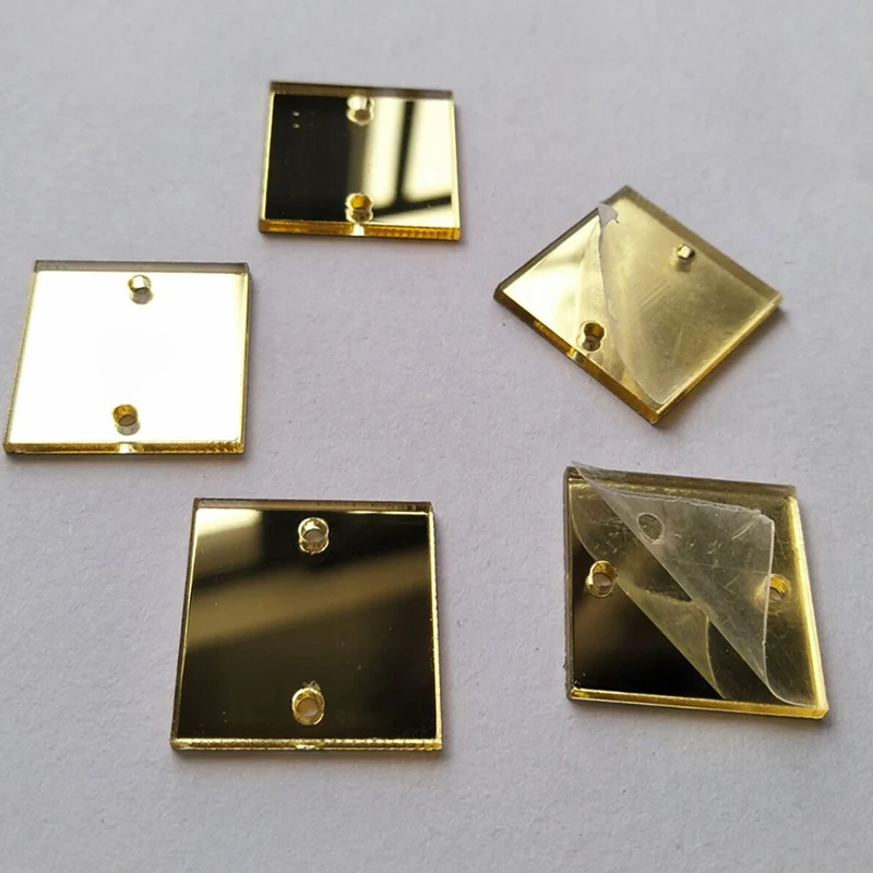 

5 Sizes Square Shape Sew On Acrylic Mirror Beads DIY Acrylic Mirrored Rhinestones Beads with holes for Dresses Decoration