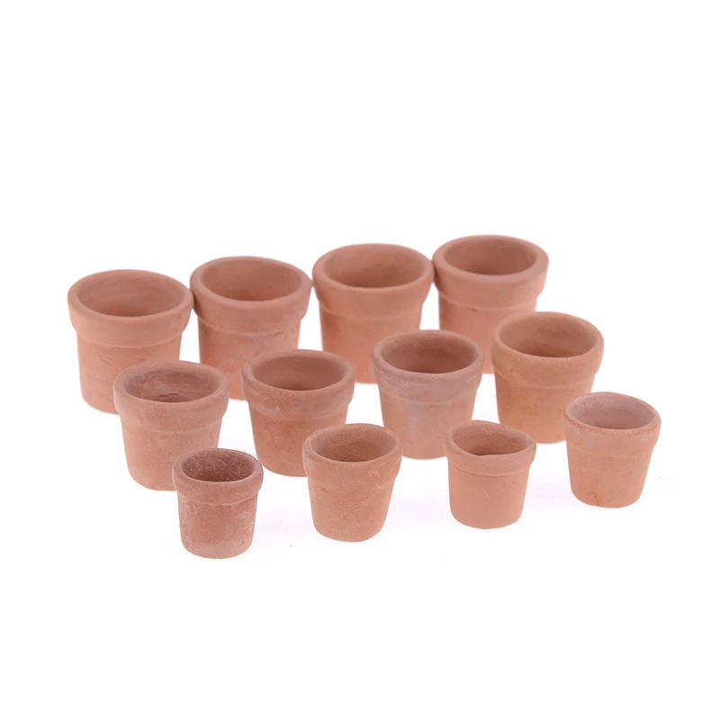 

12pcs For 1/12 Dollhouse Miniature Accessories Mini Red clay Flowerpot Simulation Garden Flower Pot Model Toy