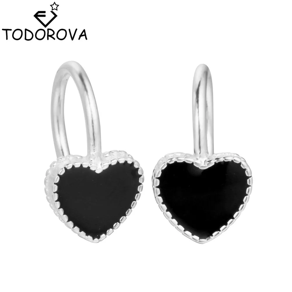 

Todorova Black Heart Clip Earring for Girls Ladies Birthday Gift Trendy Silver Engagement Wedding Promise Earring