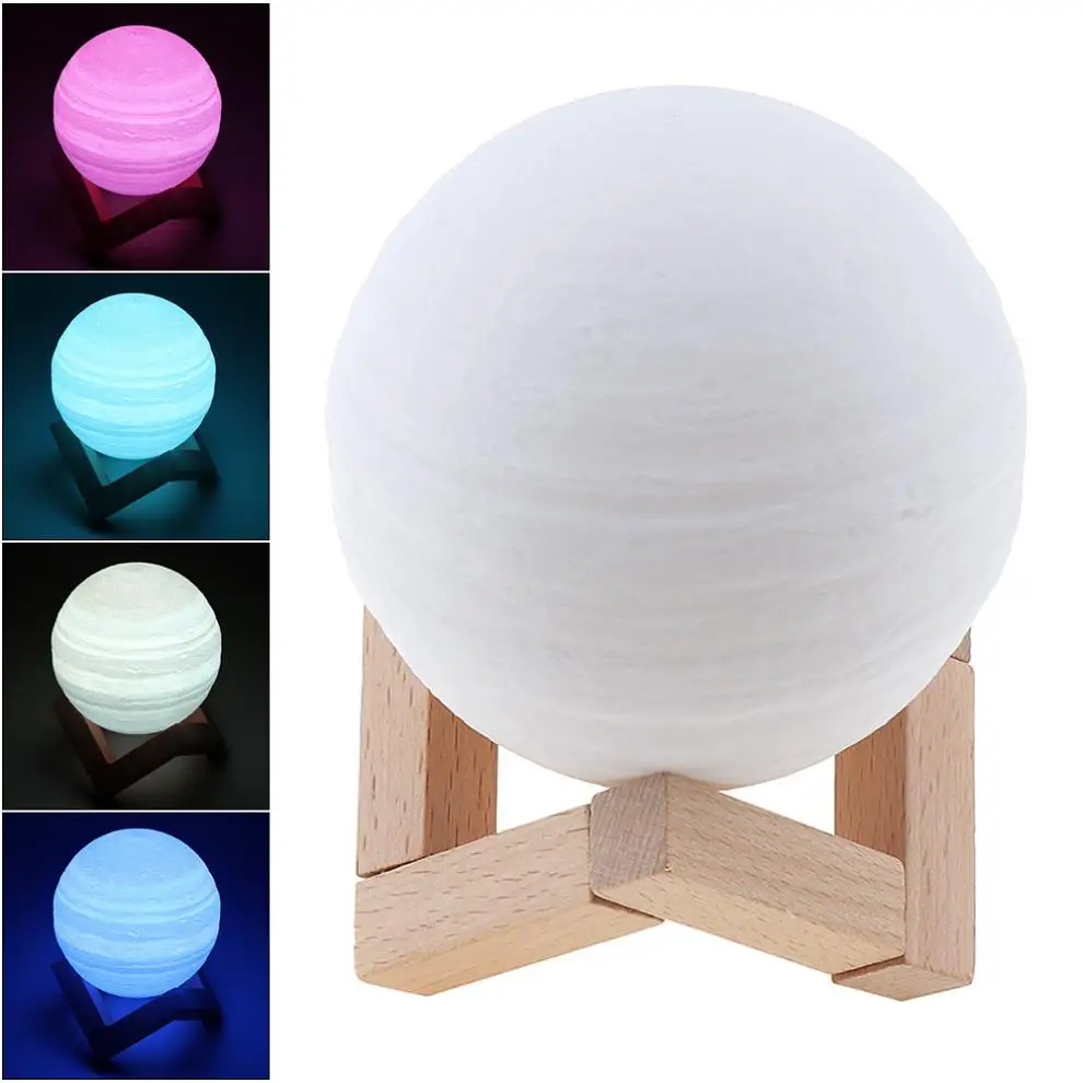 cheap Rechargeable 8CM 3D Print Jupiter Lamp with 7 Colors Change Pat Switch for Bedroom Bookcase Night Light Home Decor Creative Gift