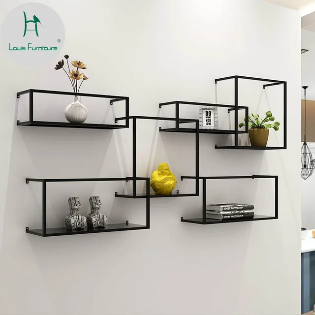 Louis Fashion Nordic Iron Wall Rack Hanging Simple Bookshelf Partition Decoration Flower Living Room Display Cd Racks Aliexpress