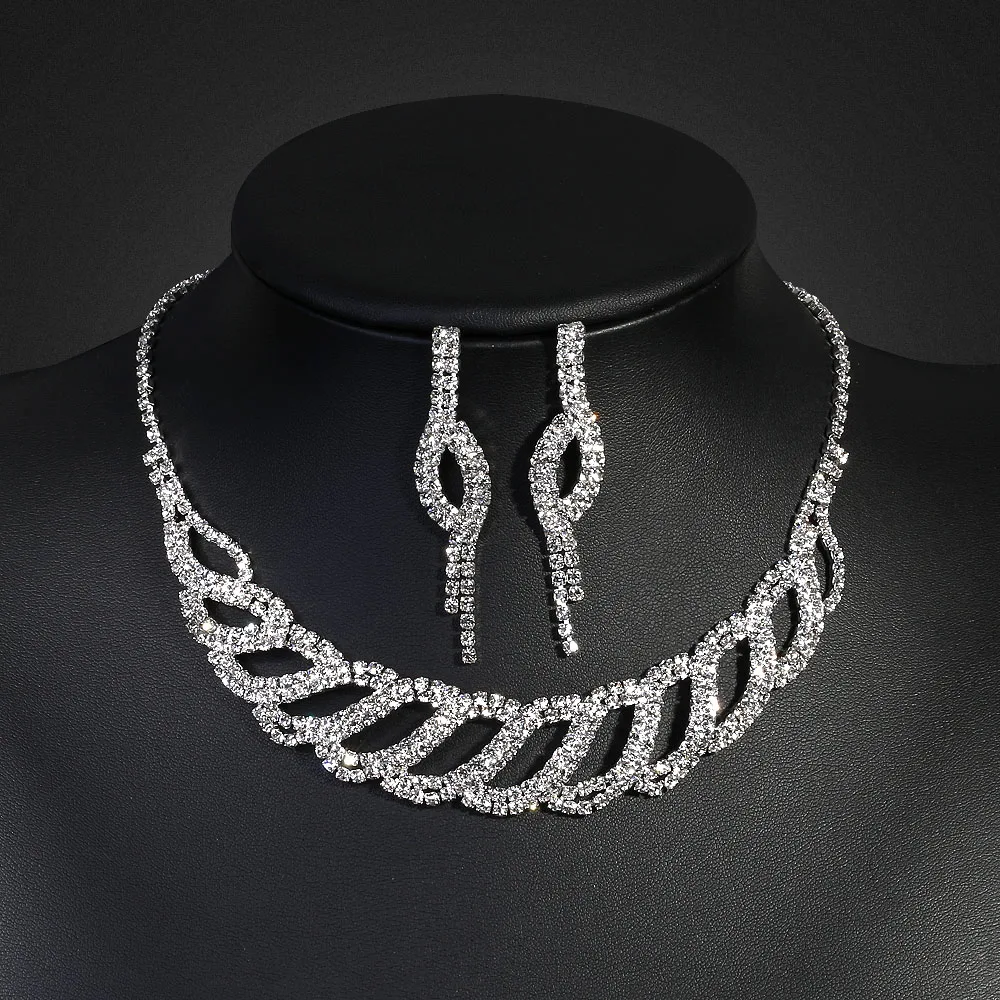 Diamante Rhinestone Crystal Bride 2pcs Set Choker Necklace