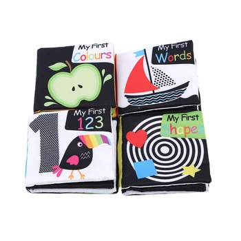

4 pcs/set 3D Cloth Book toys for baby English Washable Palm Book Fabric Animals digital cognition Early learning Education Toys