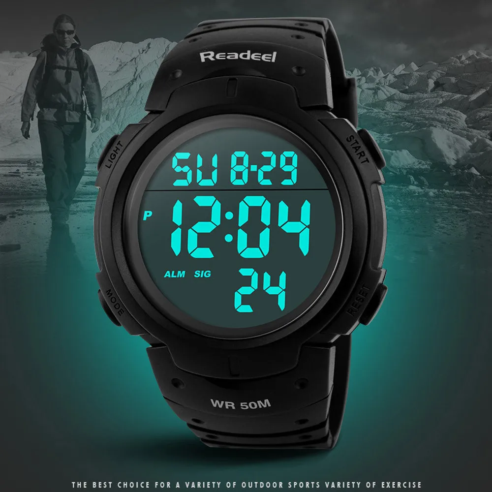 Readeel Роскошные Брендовые мужские спортивные часы для дайвинга цифровые светодиодные армейские часы мужские модные повседневные электронные наручные часы Мужские часы
