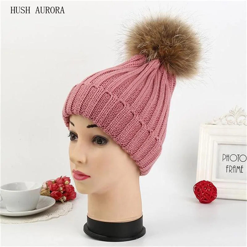 

Hot sale mink fur ball cap pom poms winter hat for women girl 's hat knitted beanies cap brand new thick female cap