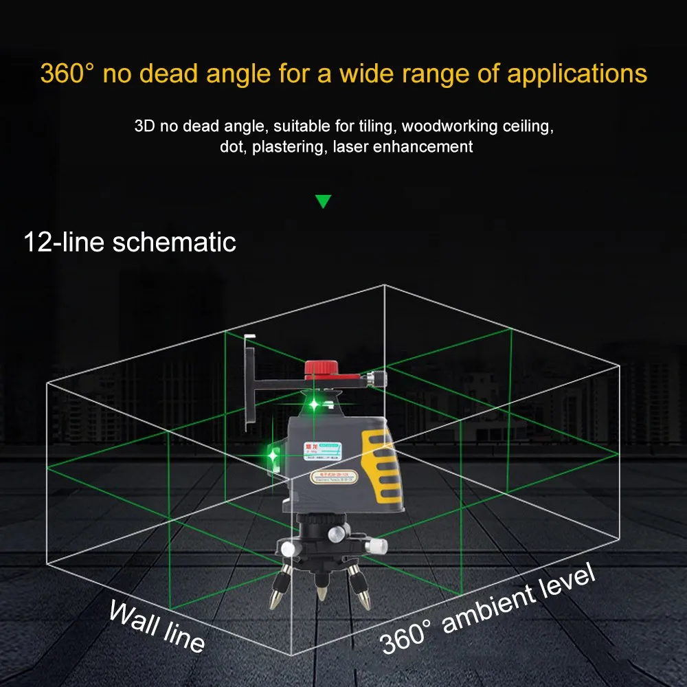 3D 12 линий зеленый лазерный уровень настенная подставка подъемная платформа 5200 мАч 18650 батарея зеленый лазерный луч Горизонтальный Вертикальный крест