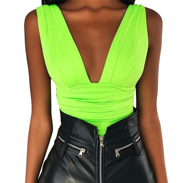 Neon Skinny New Summer Fluorescent Green Bodysuits Sexy Club Bodycon