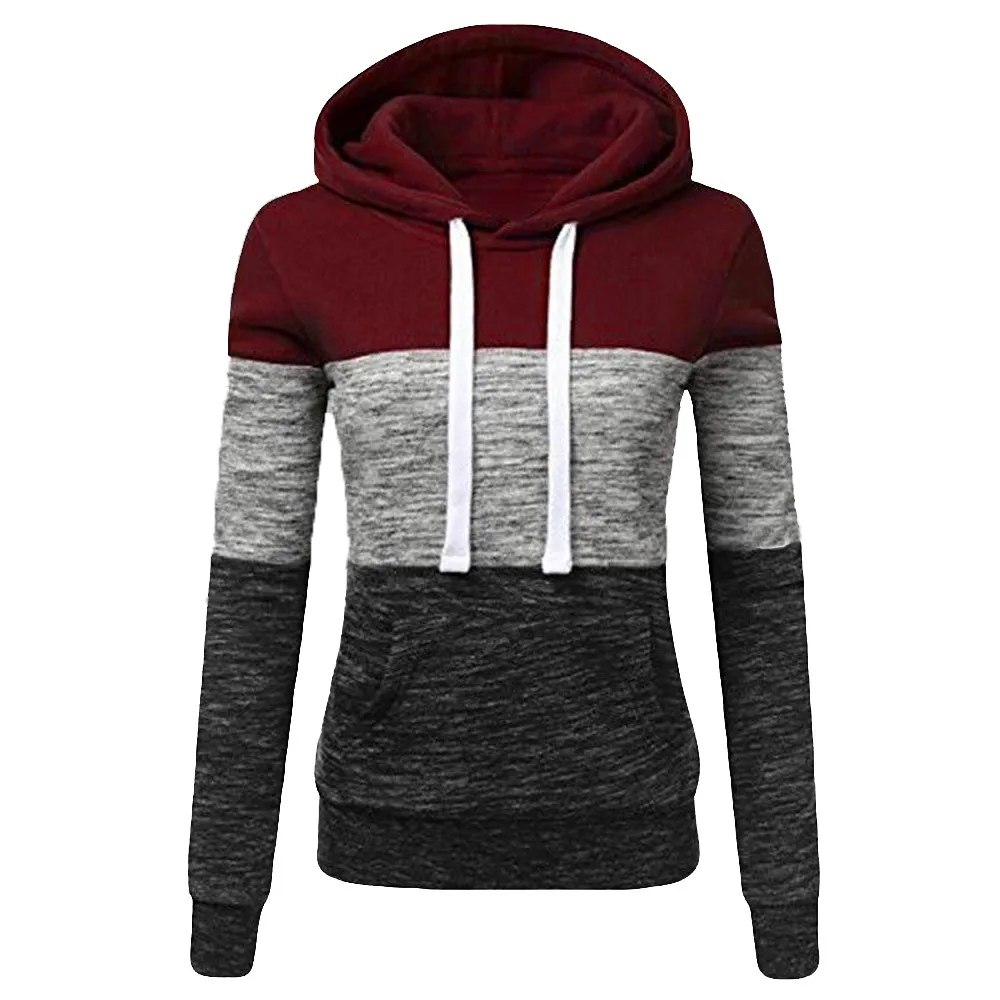 

Sweatshirt Women Splicing Color Patchwork Hoodies Autumn Winter Long Sleeve Hooded Pullover Fall Moleton Feminino Women Hoodies