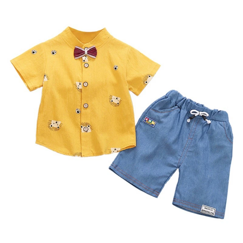 

Summer Kids School Style T-shirt Sets Baby Boys Short Sleeve Animal Print Tops Blouse Shirt+Shorts Outfits Sets